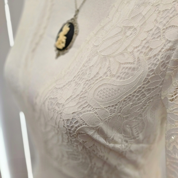 Windsor ✦ White Lace Drop Waist Dress ✦ Long Sleeve Bodycon Lined S NWT - Picture 8 of 17